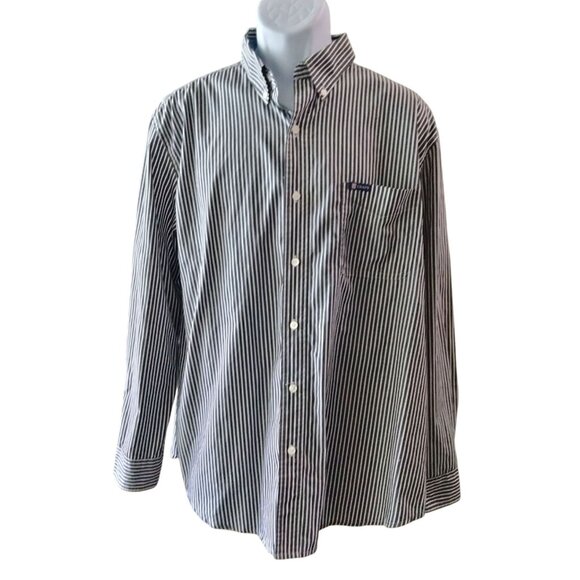 Chaps Mens Size XL Shirt Button-Down Black & White Striped Long Sleeve - Picture 2 of 9